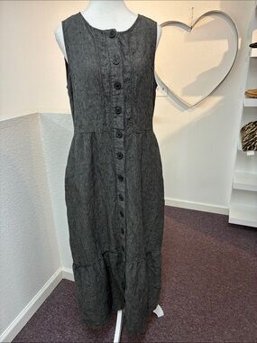 Wrap London 100% Linen Sleeveless Button-Front Maxi Dress Charcoal Gray Size 8